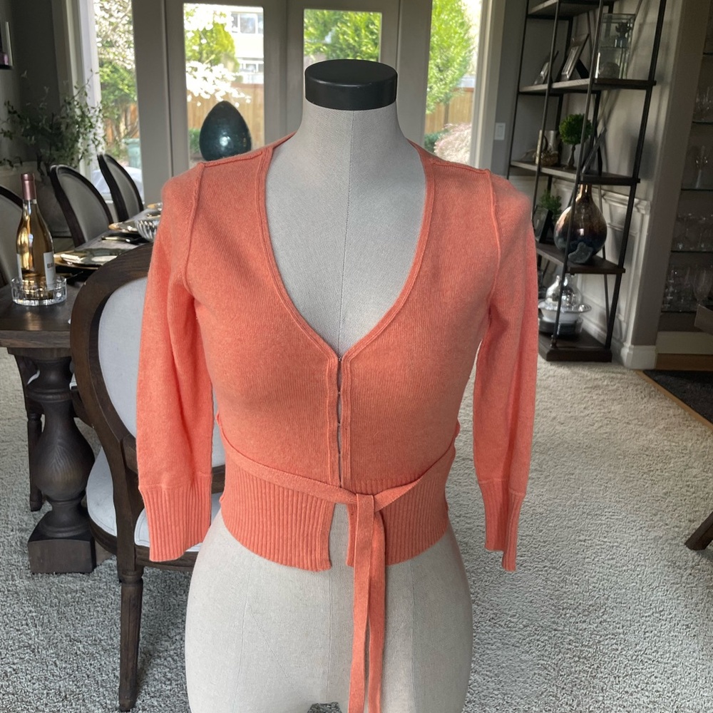 Joie Coral Orange Cashmere Knit Cropped Sweater